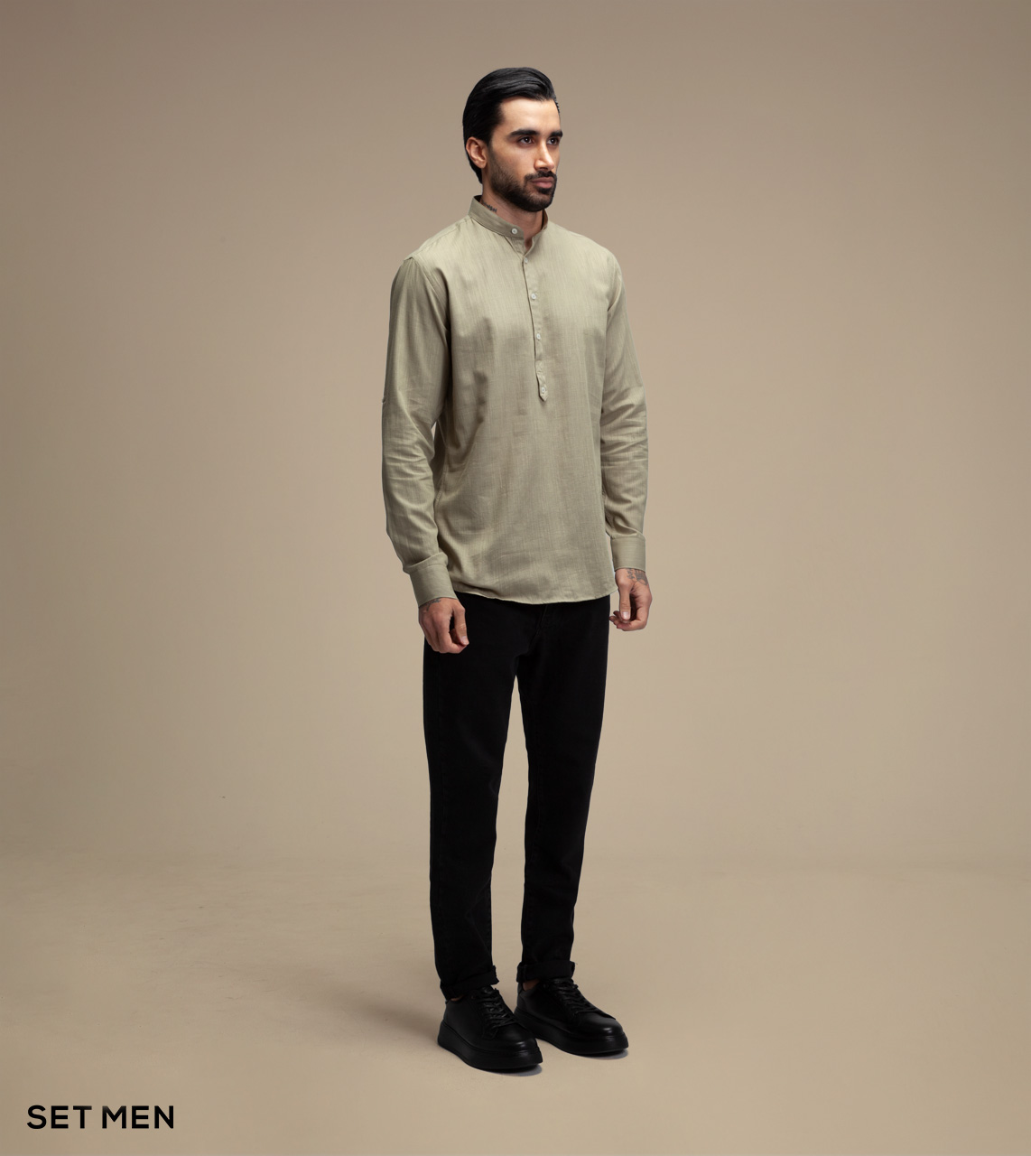 پیراهن لینن یقه فرنچ 