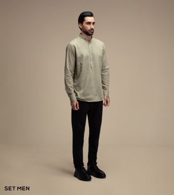 پیراهن لینن یقه فرنچ 