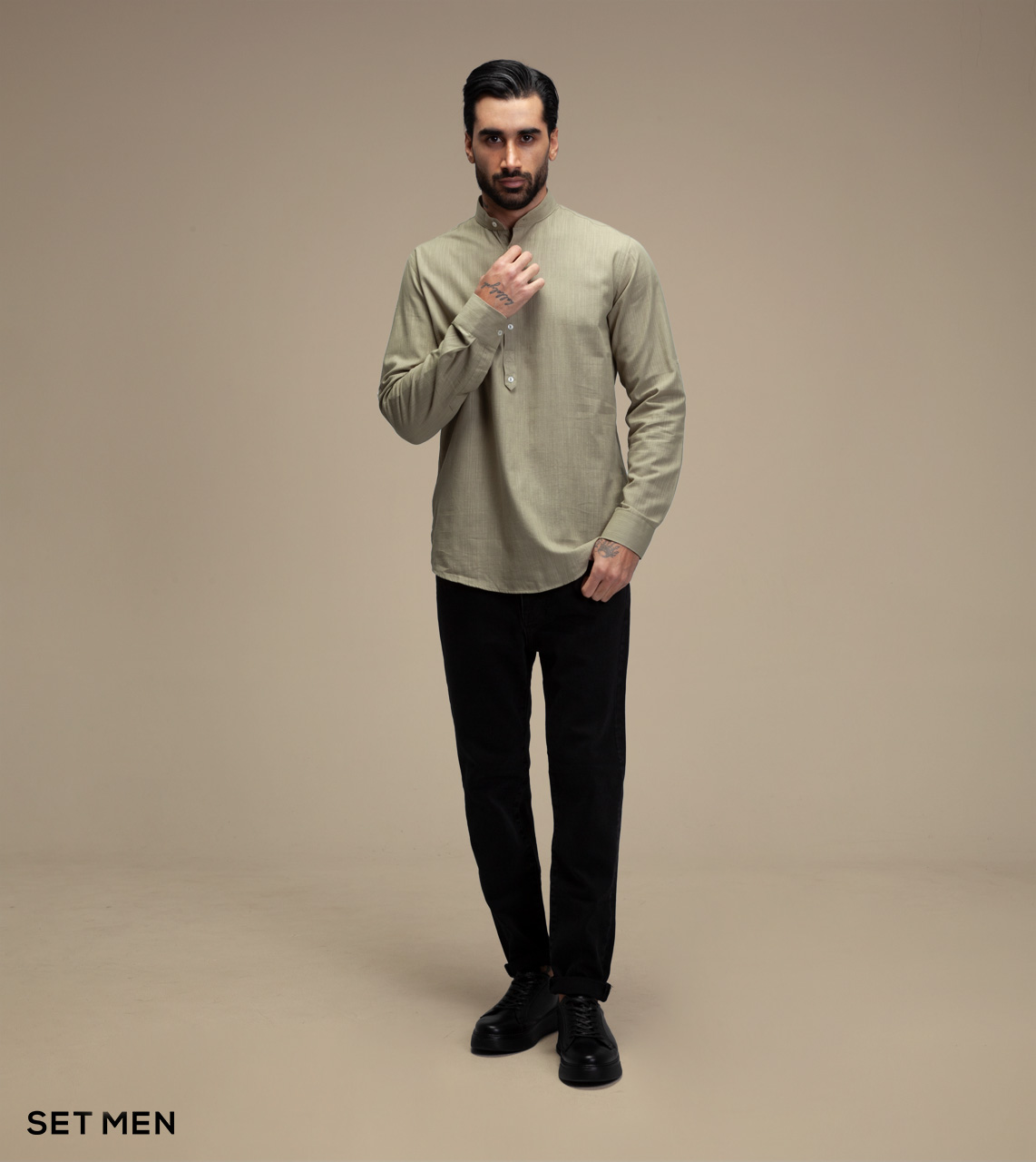 پیراهن لینن یقه فرنچ 