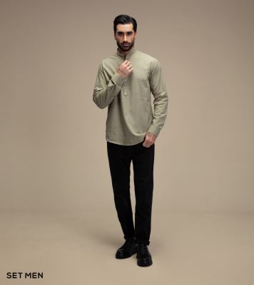 پیراهن لینن یقه فرنچ 