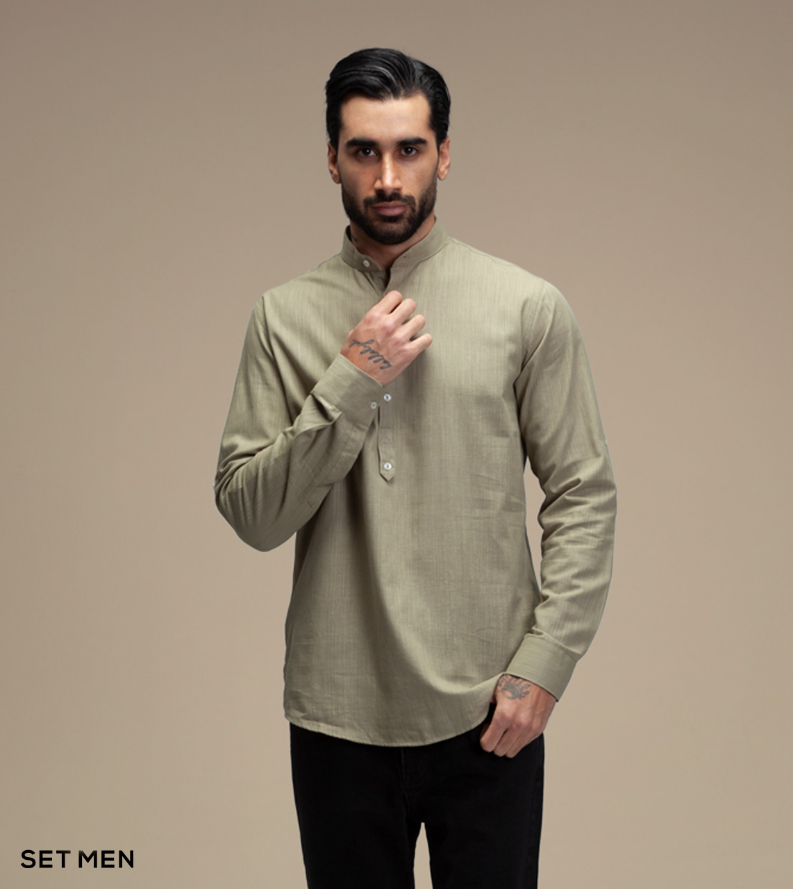 پیراهن لینن یقه فرنچ 