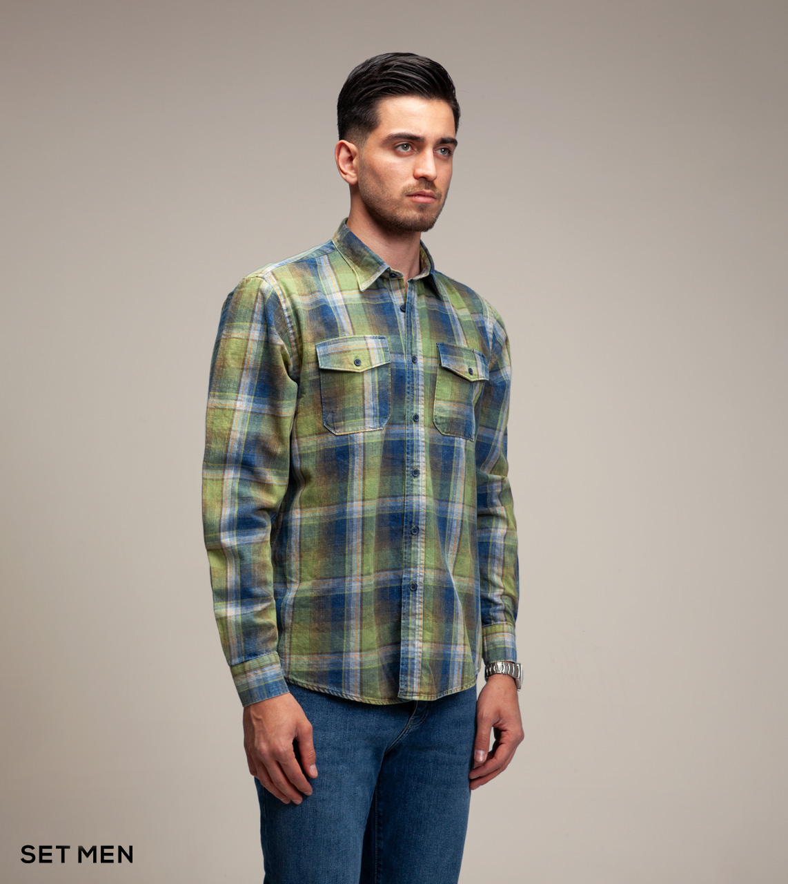 پیراهن چهارخانه جین شستی