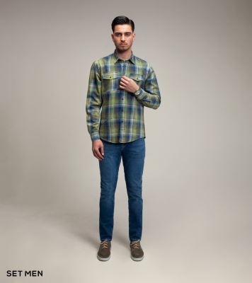 پیراهن چهارخانه جین شستی