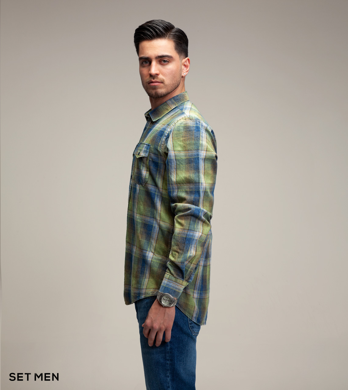 پیراهن چهارخانه جین شستی