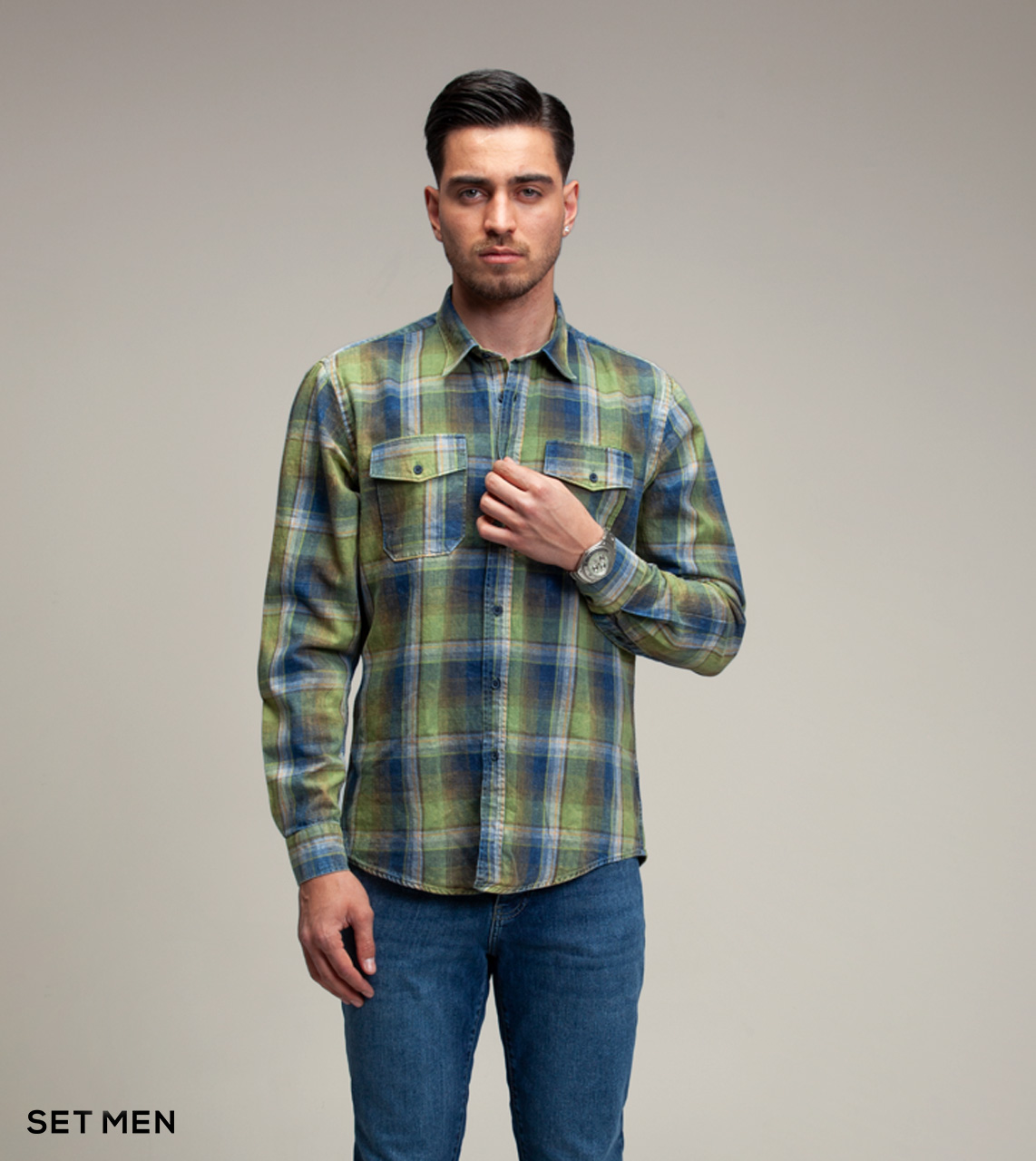 پیراهن چهارخانه جین شستی