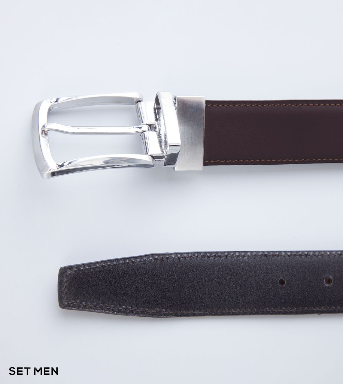 کمربند چرم طبیعی دورو سگک چرخشی