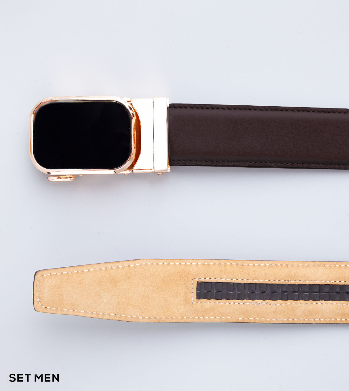 کمربند چرم طبیعی سگک طلایی