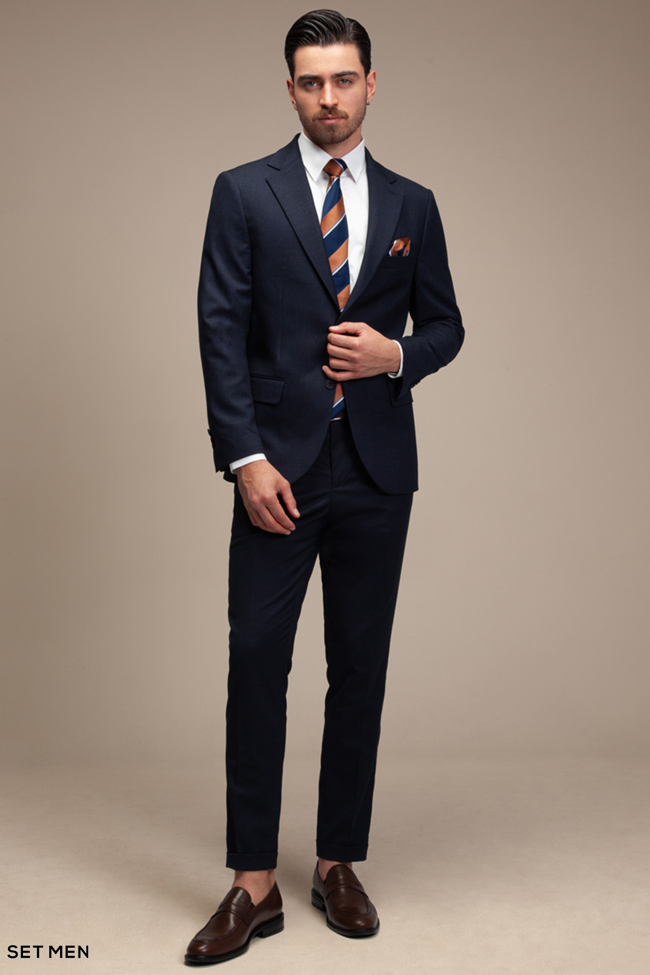 کت تک مردانه یقه انگلیسی نیم آستر دو دکمه دو چاک