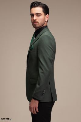 کت تک مردانه یقه انگلیسی نیم آستر دو دکمه دو چاک