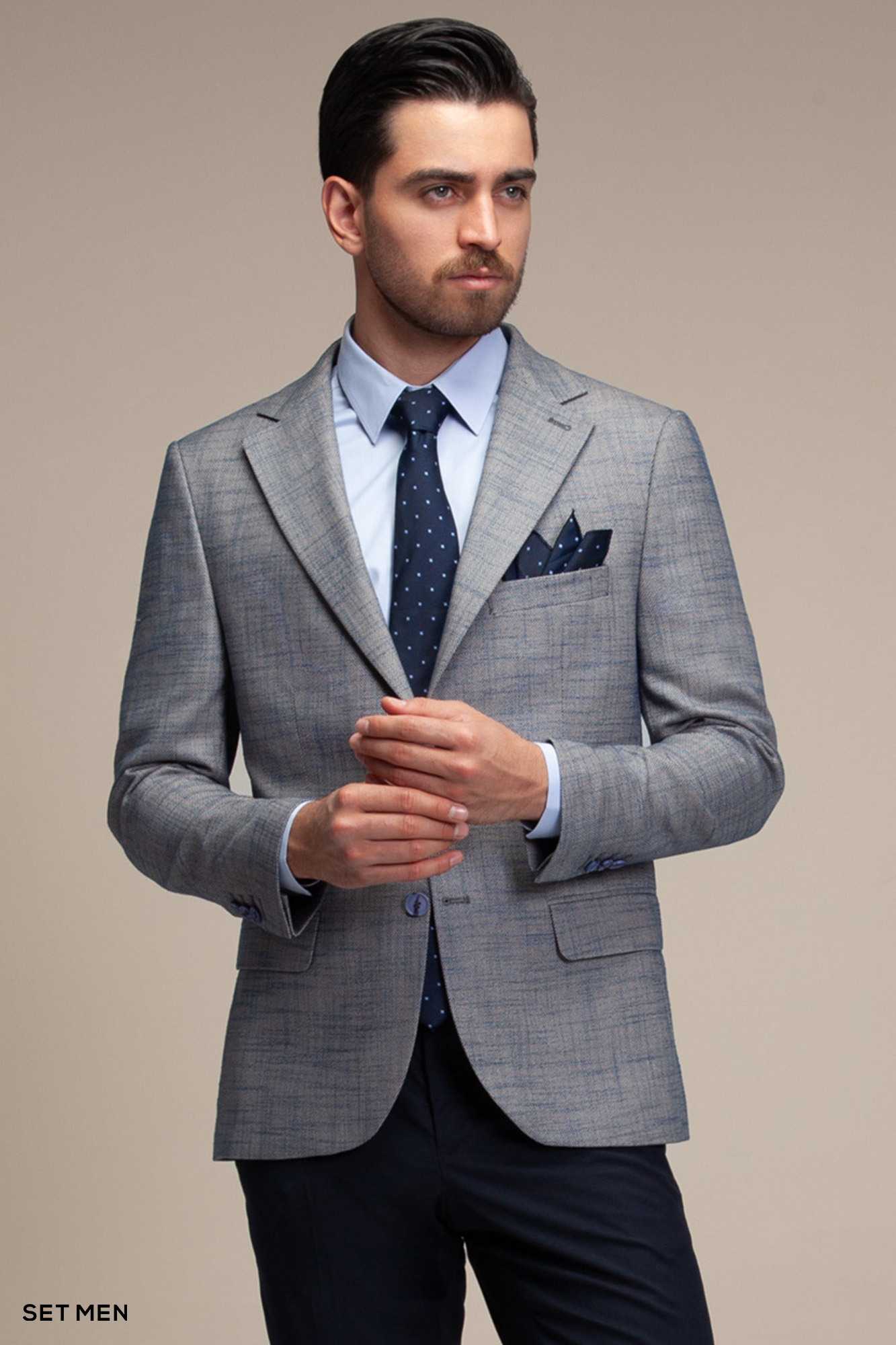 کت تک مردانه یقه انگلیسی چهارخانه نیم آستر دو دکمه