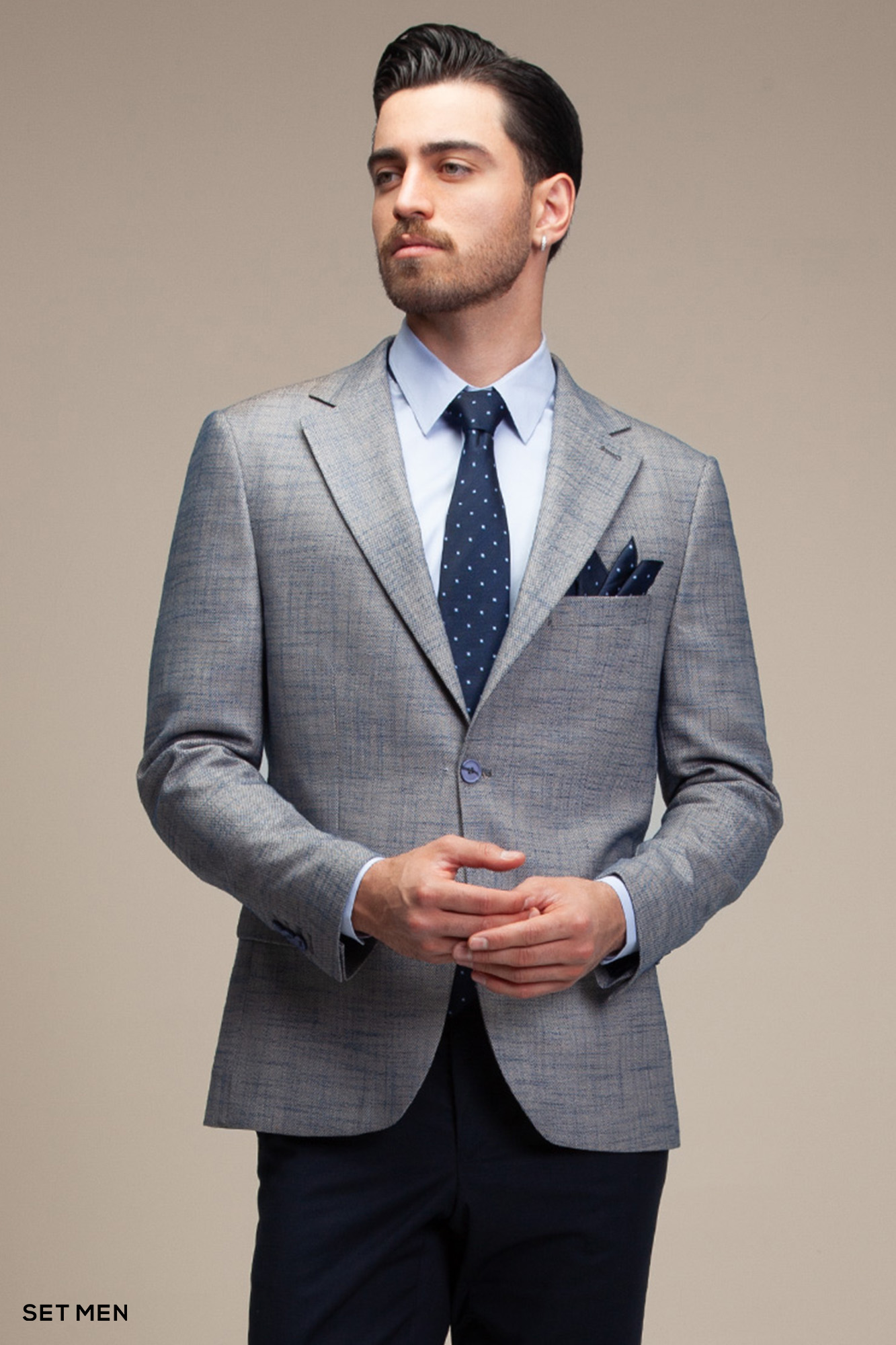 کت تک مردانه یقه انگلیسی چهارخانه نیم آستر دو دکمه