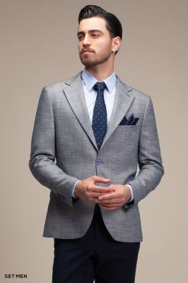 کت تک مردانه یقه انگلیسی چهارخانه نیم آستر دو دکمه