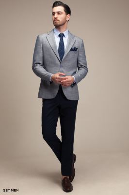 کت تک مردانه یقه انگلیسی چهارخانه نیم آستر دو دکمه