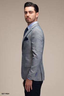 کت تک مردانه یقه انگلیسی چهارخانه نیم آستر دو دکمه