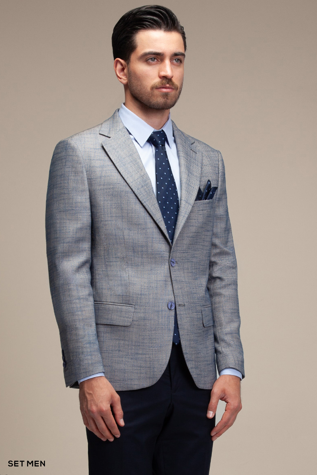 کت تک مردانه یقه انگلیسی چهارخانه نیم آستر دو دکمه