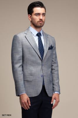 کت تک مردانه یقه انگلیسی چهارخانه نیم آستر دو دکمه