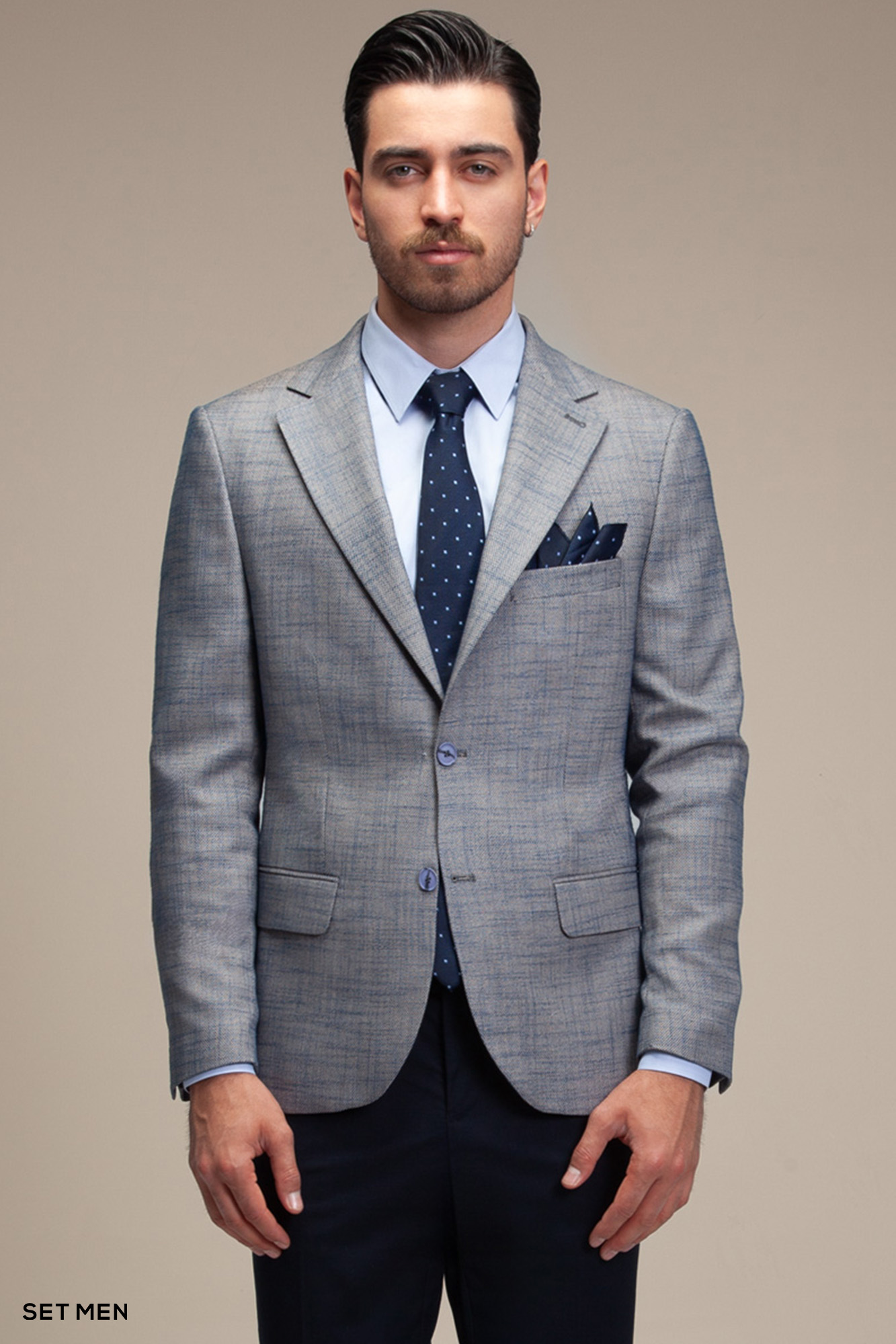 کت تک مردانه یقه انگلیسی چهارخانه نیم آستر دو دکمه