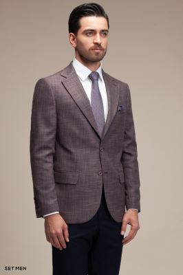 کت تک مردانه یقه انگلیسی چهارخانه نیم آستر دو دکمه