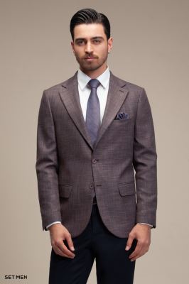 کت تک مردانه یقه انگلیسی چهارخانه نیم آستر دو دکمه