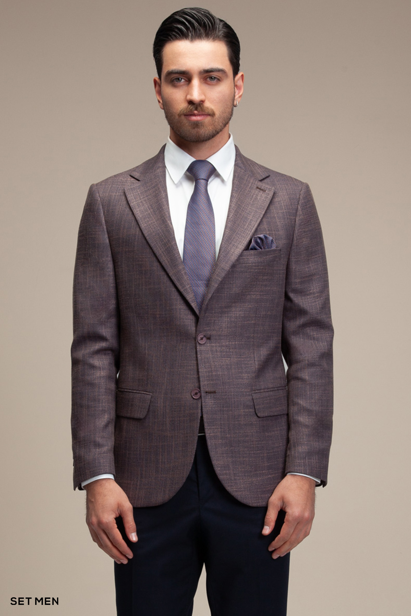 کت تک مردانه یقه انگلیسی چهارخانه نیم آستر دو دکمه