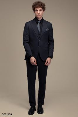 کت و شلوار سه تکه یقه بلیزر دو دکمه