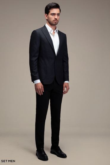 کت تک مردانه یقه بلیزر تک دکمه دوچاک