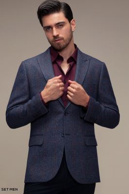 کت تک مردانه چهارخانه یقه بلیزر دودکمه دوچاک