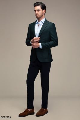 کت تک مردانه یقه بلیزر تک دکمه دوچاک