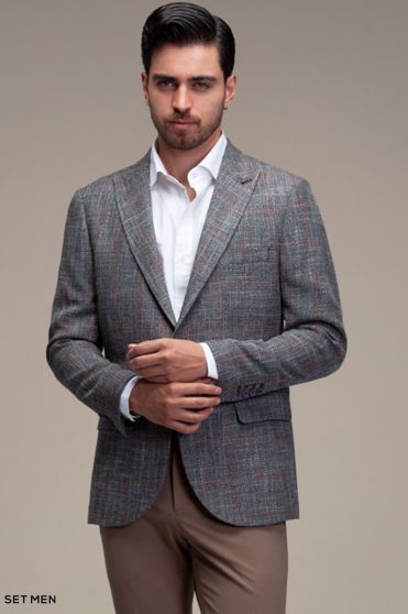 کت تک مردانه چهارخانه یقه بلیزر دودکمه دوچاک