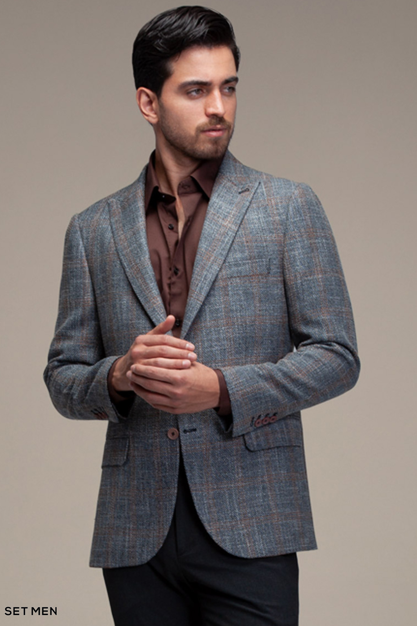 کت تک مردانه چهارخانه یقه بلیزر دودکمه دوچاک