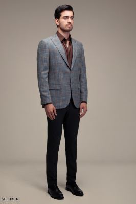 کت تک مردانه چهارخانه یقه بلیزر دودکمه دوچاک