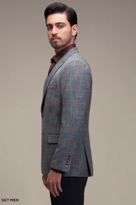 کت تک مردانه چهارخانه یقه بلیزر دودکمه دوچاک