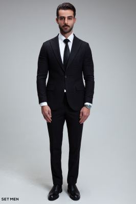 کت و شلوار مردانه دوتکه یقه انگلیسی تک دکمه دوچاک