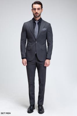 کت و شلوار مردانه دوتکه یقه انگلیسی تک دکمه دوچاک