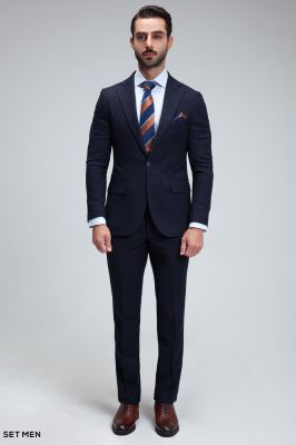 کت و شلوار مردانه دوتکه یقه انگلیسی تک دکمه دوچاک