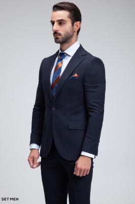 کت و شلوار مردانه دوتکه یقه انگلیسی تک دکمه دوچاک