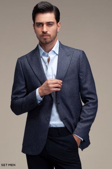 کت تک مردانه یقه بلیزر نیم آستر دودکمه دوچاک