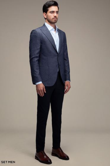 کت تک مردانه یقه بلیزر نیم آستر دودکمه دوچاک