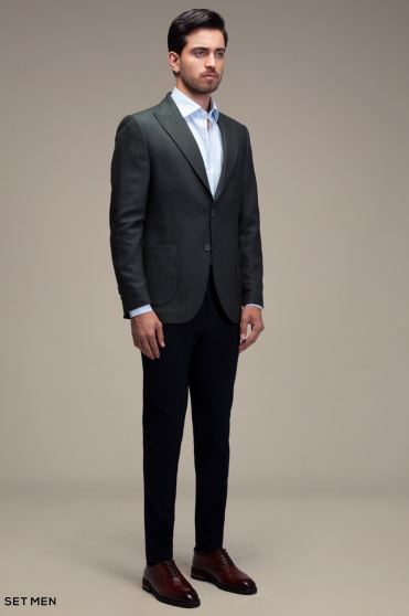 کت تک مردانه یقه بلیزر نیم آستر دودکمه دوچاک