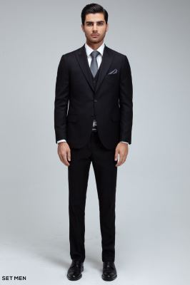 کت و شلوار مردانه سه تکه یقه بلیزر دو دکمه دو چاک