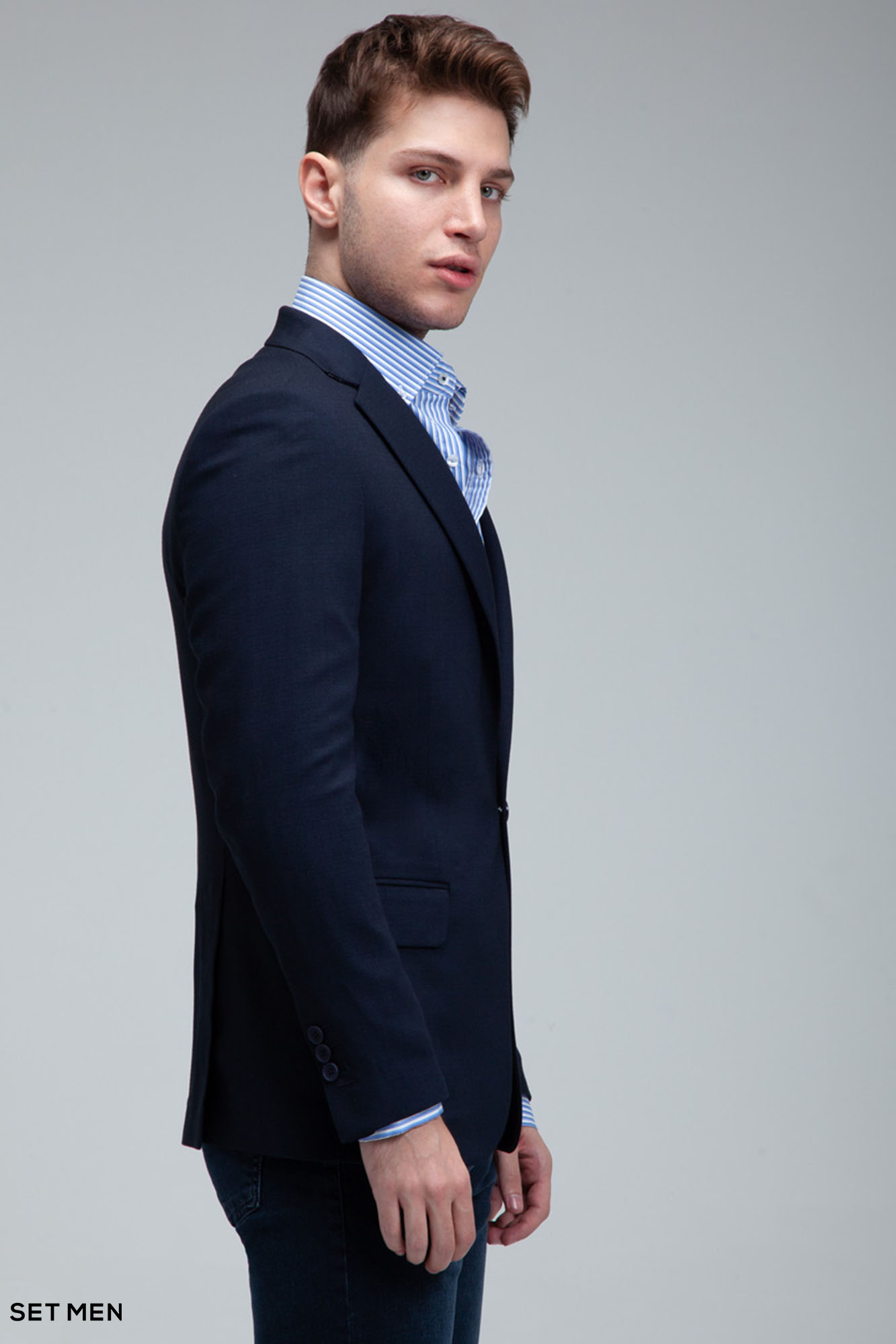 کت تک مردانه نیم آستر یقه انگلیسی تک دکمه دو چاک