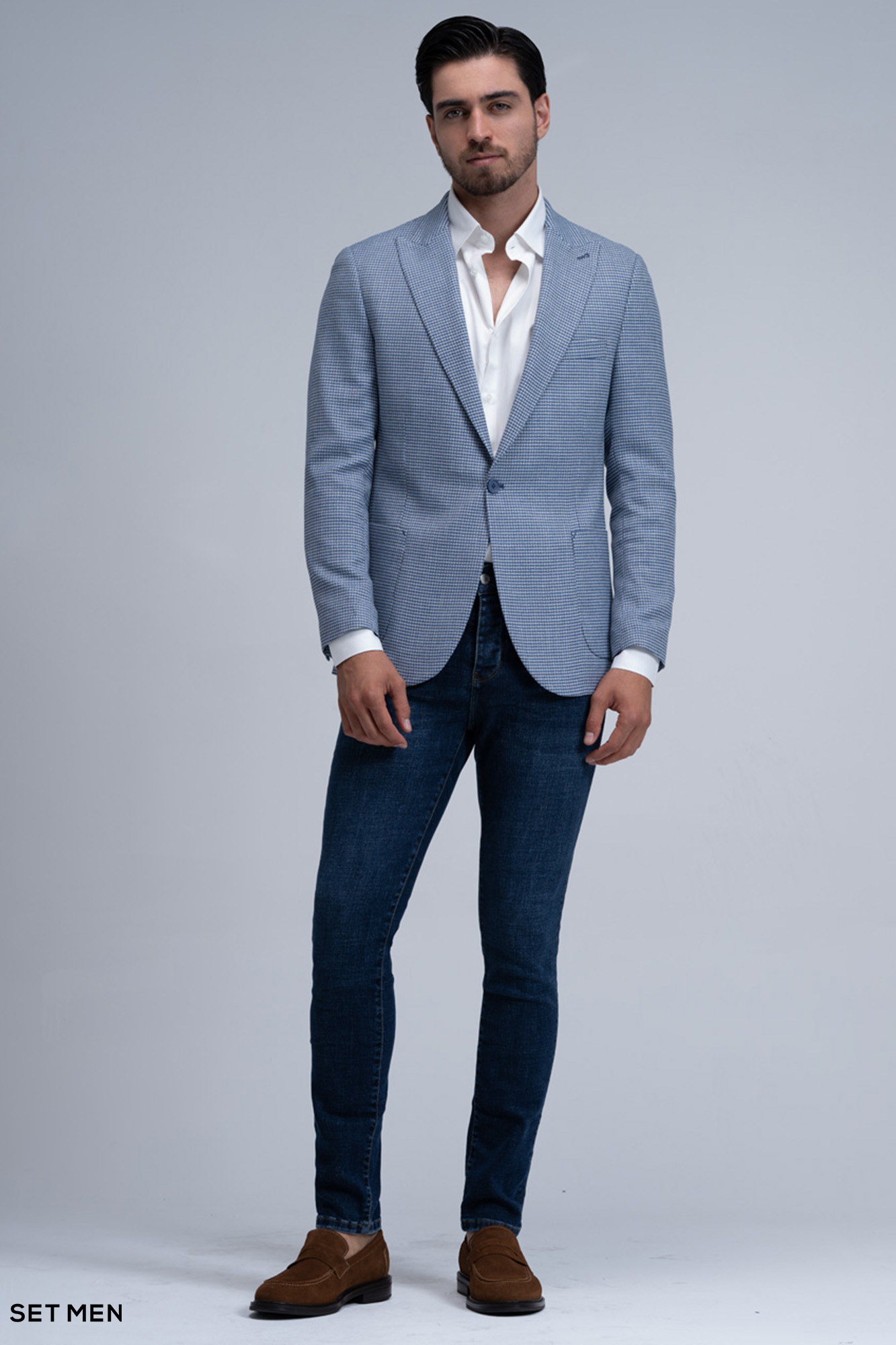 کت تک مردانه یقه بلیزر نیم آستر تک دکمه دوچاک