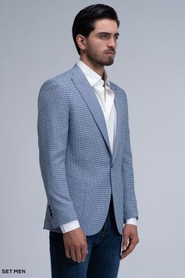 کت تک مردانه یقه بلیزر نیم آستر تک دکمه دوچاک