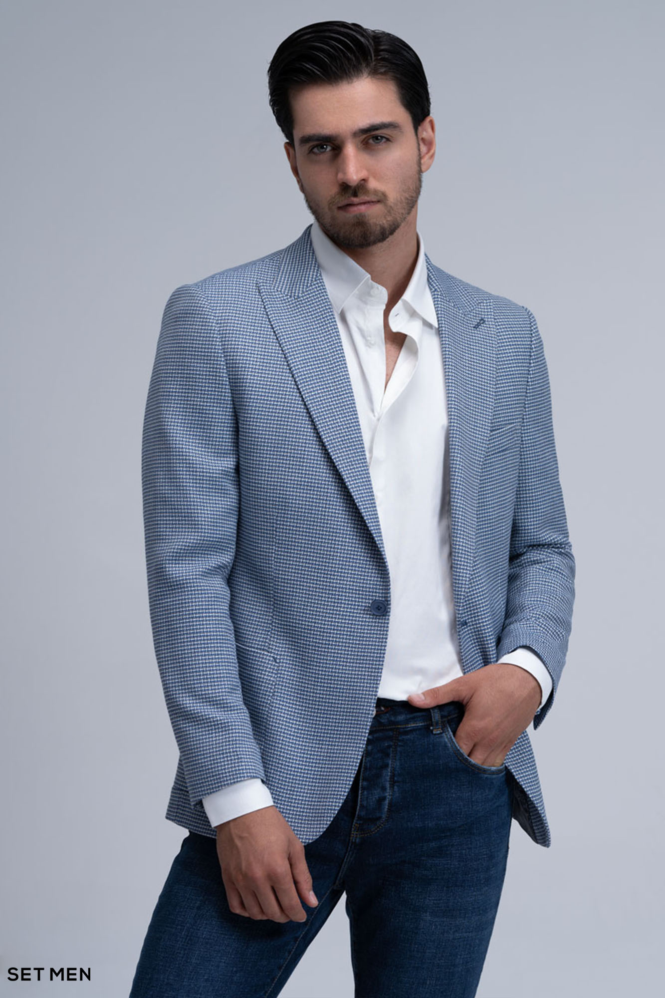 کت تک مردانه یقه بلیزر نیم آستر تک دکمه دوچاک