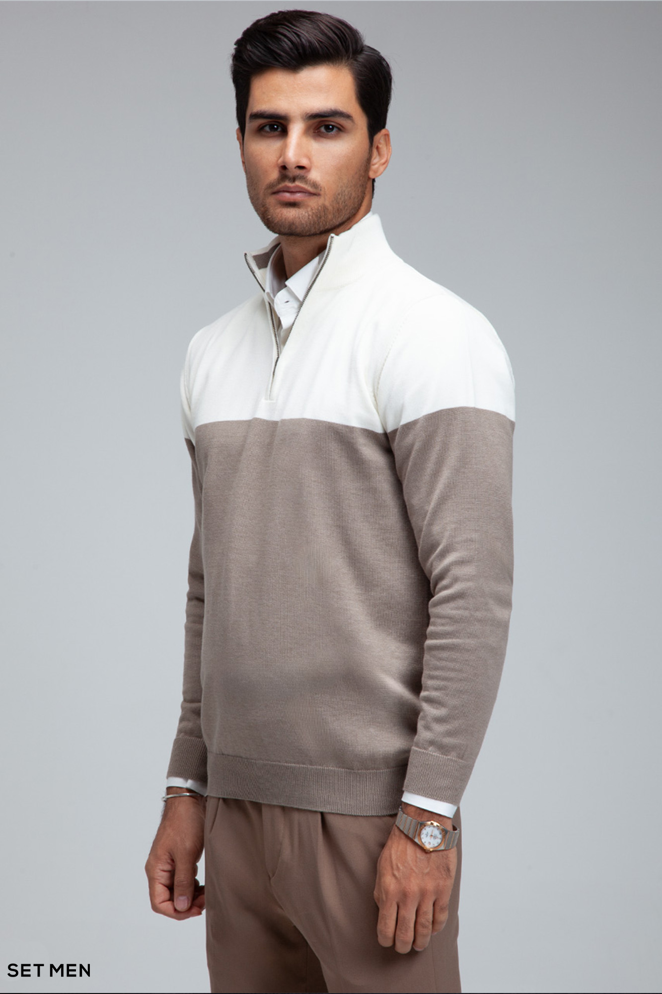 بافت  نیم زیپ دو رنگ