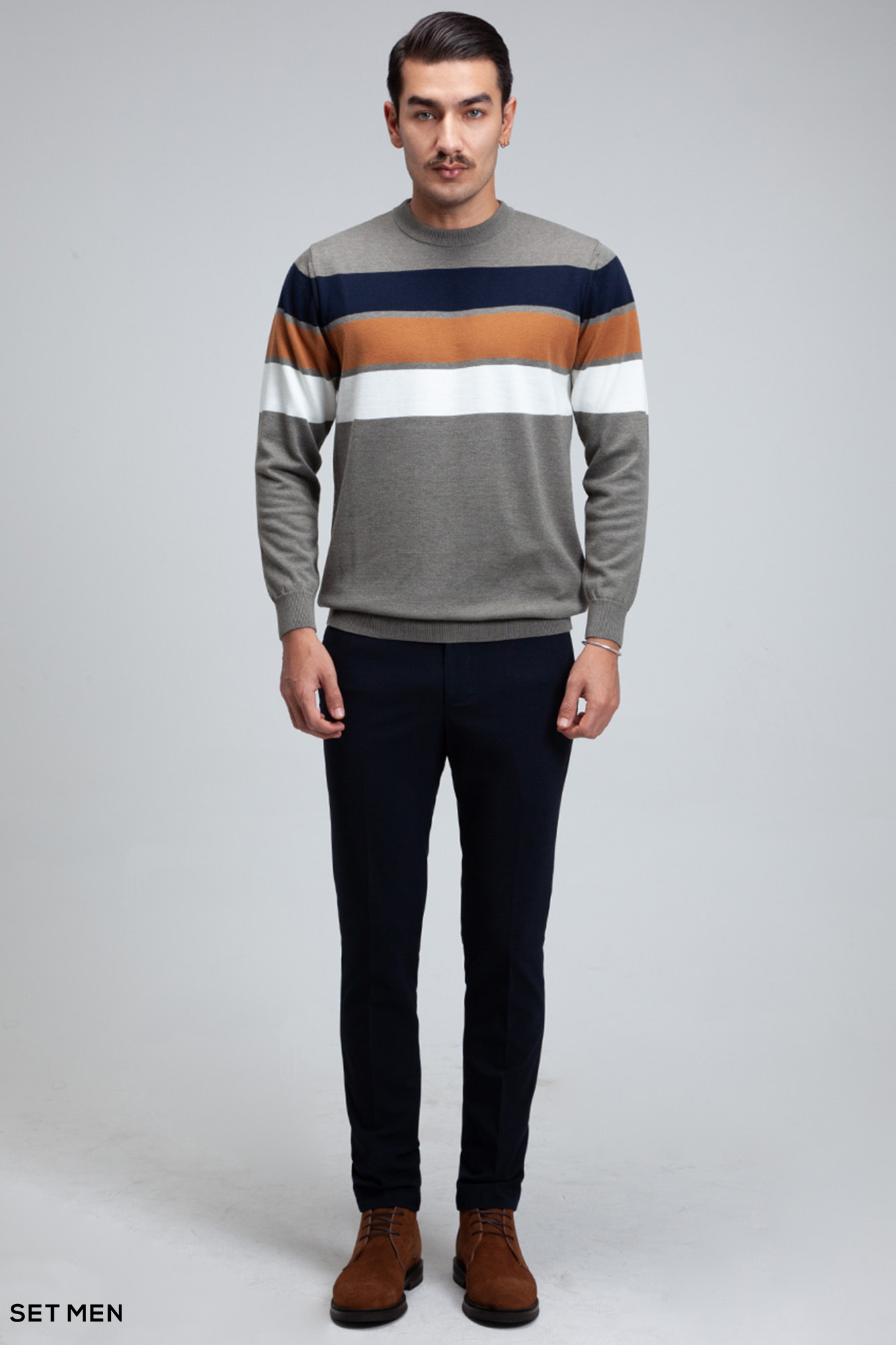 بافت یقه گرد سه خط