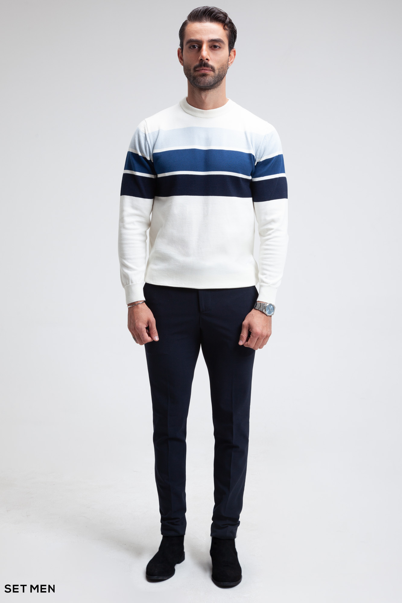 بافت یقه گرد سه خط