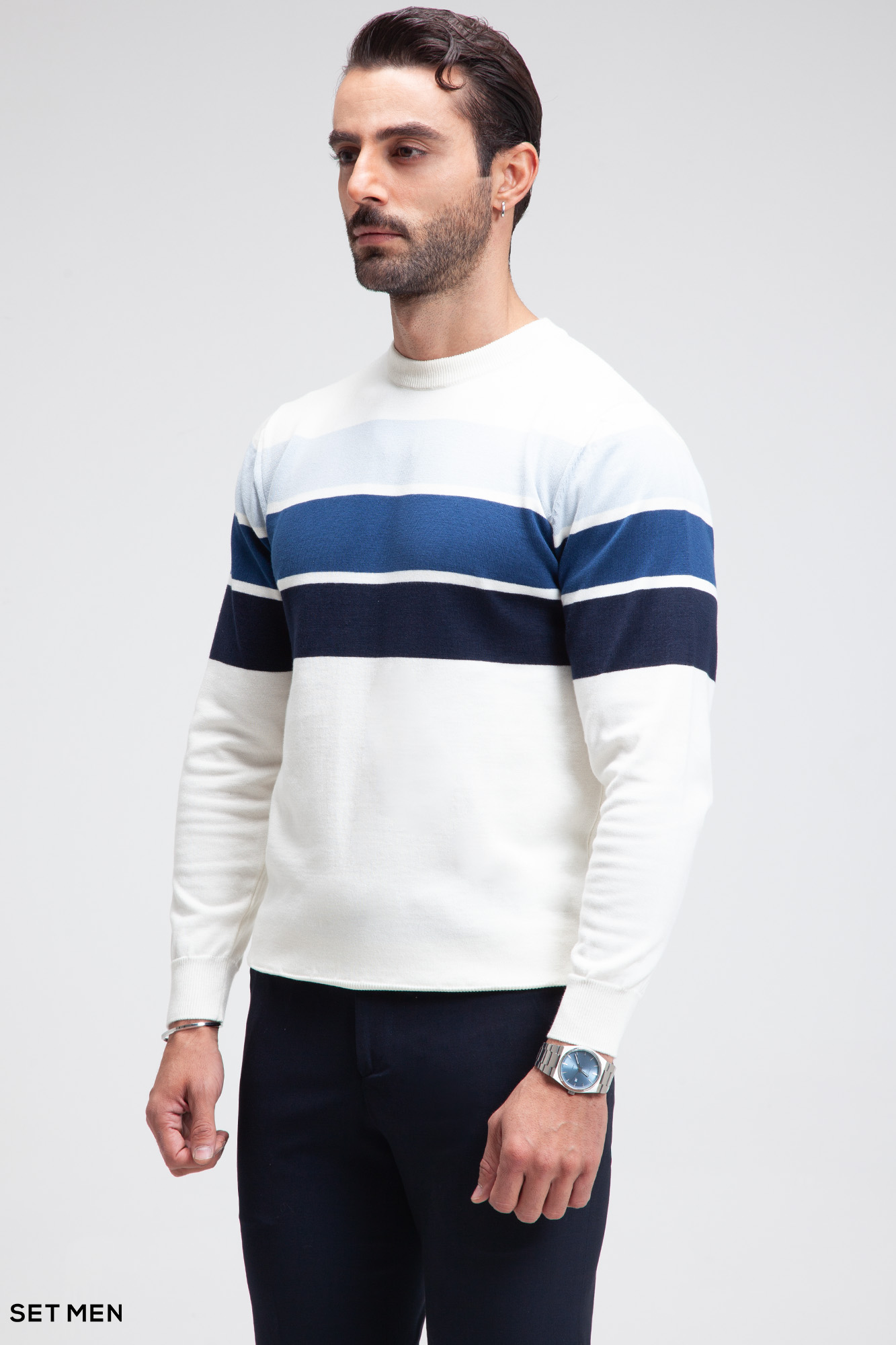 بافت یقه گرد سه خط