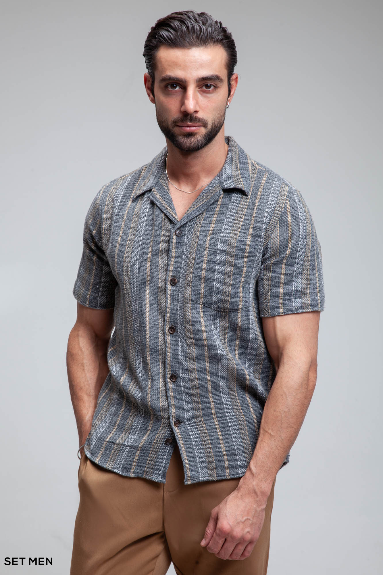 پیراهن مردانه کنفی آستین کوتاه
