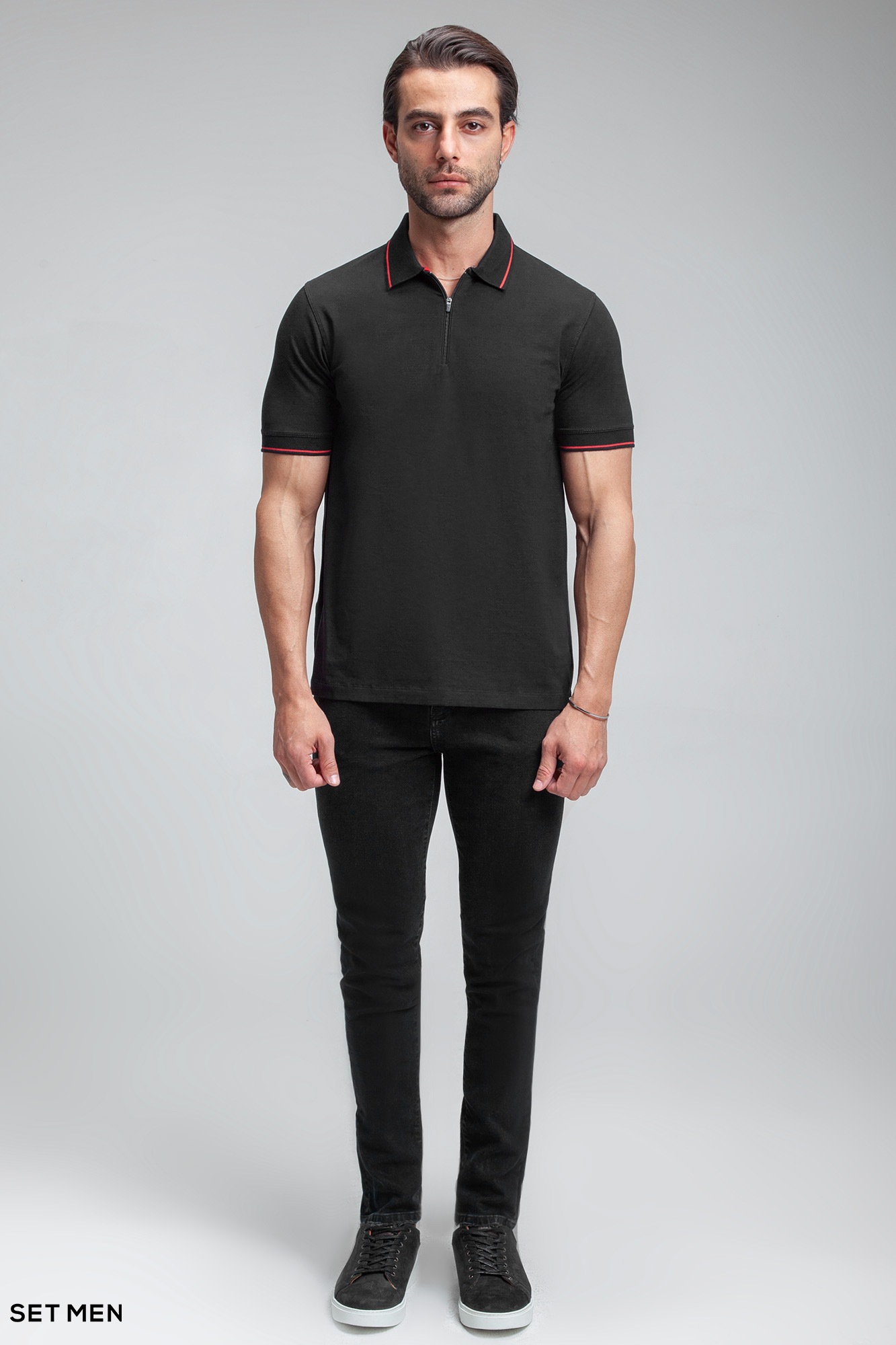 تیشرت یقه دار نیم زیپ